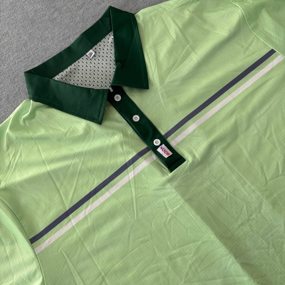 Noob Golf Co Mens 2XL Lime Green Performance Polo Shirt Mesh Back Stripe Logo